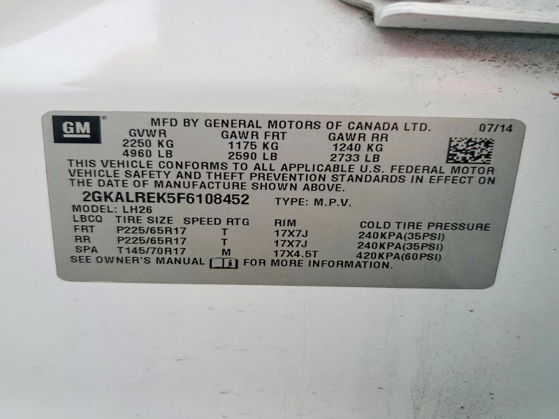 56127136 :رقم المزاد ، 2GKALREK5F6108452 vin ، 2015 Gmc Terrain مزاد بيع