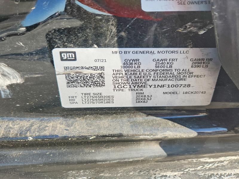 Продажа на аукционе авто 2022 Chevrolet Silverado, vin: 1GC1YMEY1NF100728, номер лота: 56609706