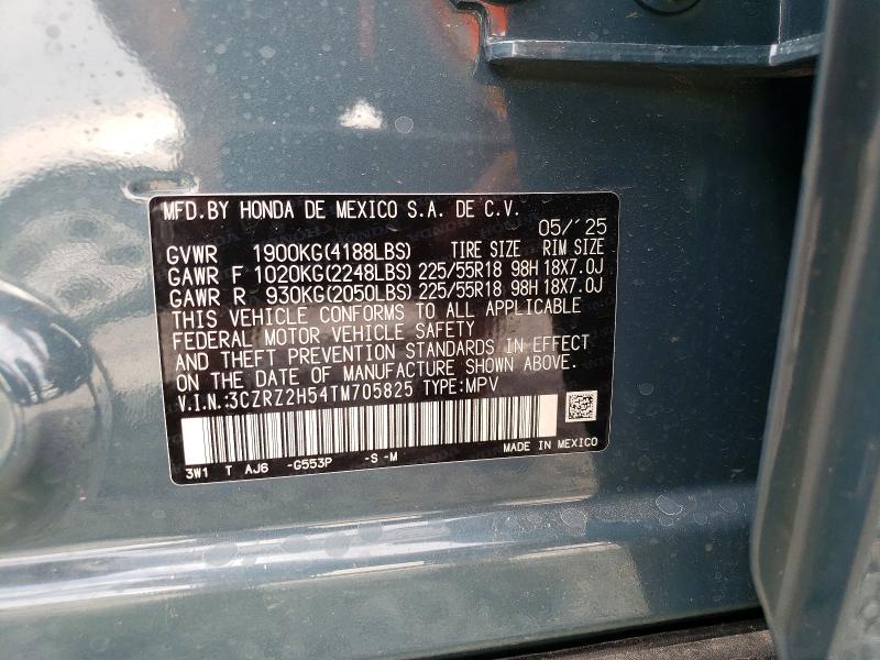 2026 Honda Hr-v მანქანა იყიდება აუქციონზე, vin: 3CZRZ2H54TM705825, აუქციონის ნომერი: 59081086
