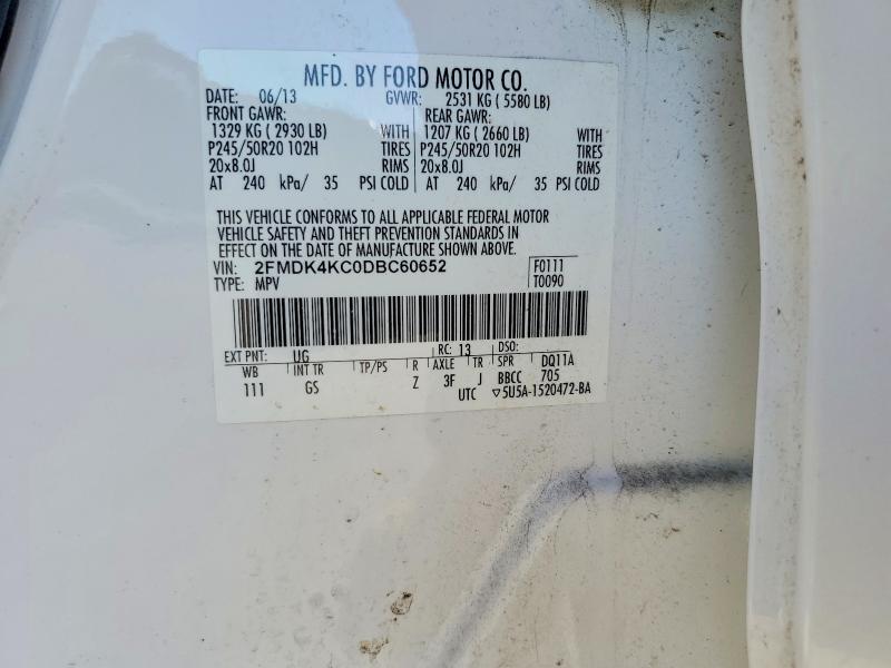 2013 Ford Edge მანქანა იყიდება აუქციონზე, vin: 2FMDK4KC0DBC60652, აუქციონის ნომერი: 58452536