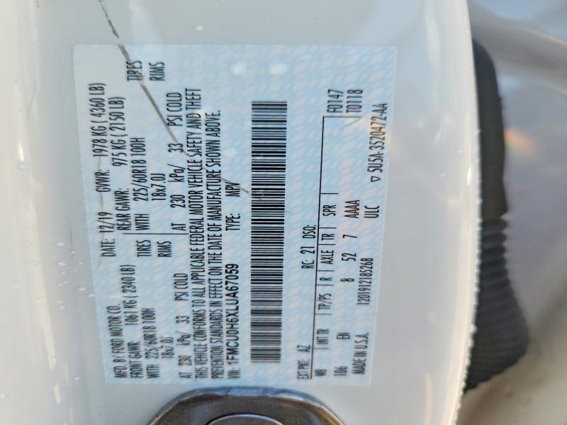 Aukcja sprzedaży 2020 Ford Escape, vin: 1FMCU0H6XLUA67059, numer aukcji: 57950586