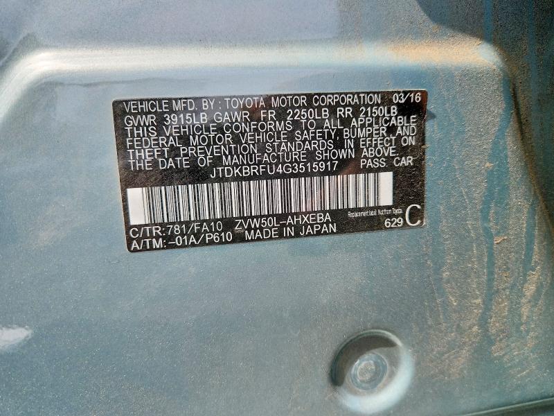 Продажа на аукционе авто 2016 Toyota Prius, vin: JTDKBRFU4G3515917, номер лота: 56455486