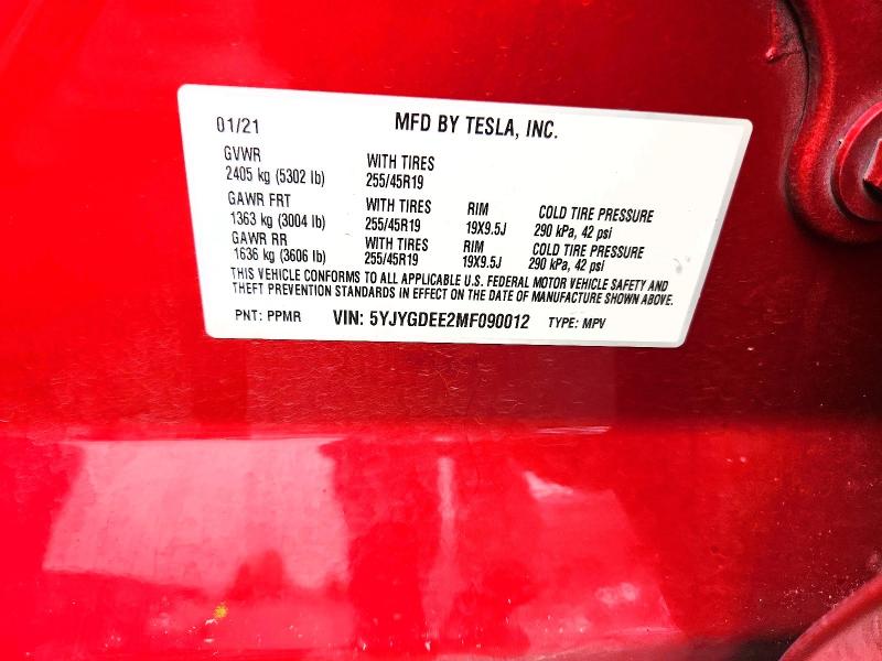 Продажа на аукционе авто 2021 Tesla Model Y, vin: 5YJYGDEE2MF090012, номер лота: 58438076