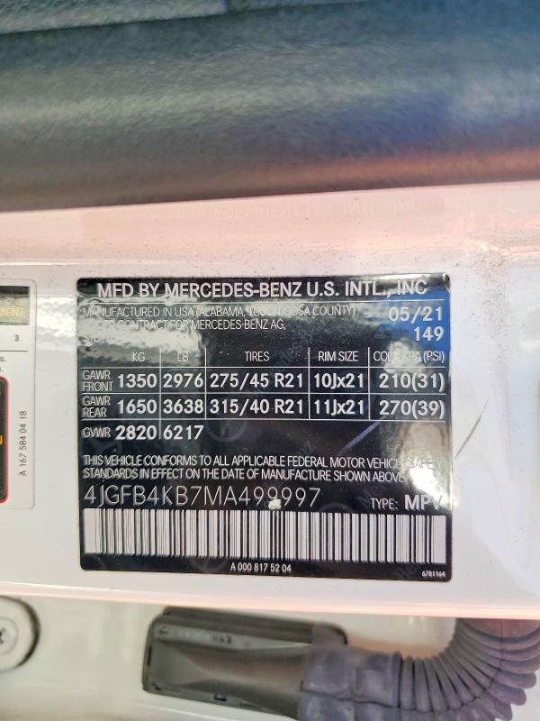 57752566 :رقم المزاد ، 4JGFB4KB7MA499997 vin ، 2021 Mercedes-benz Gle مزاد بيع