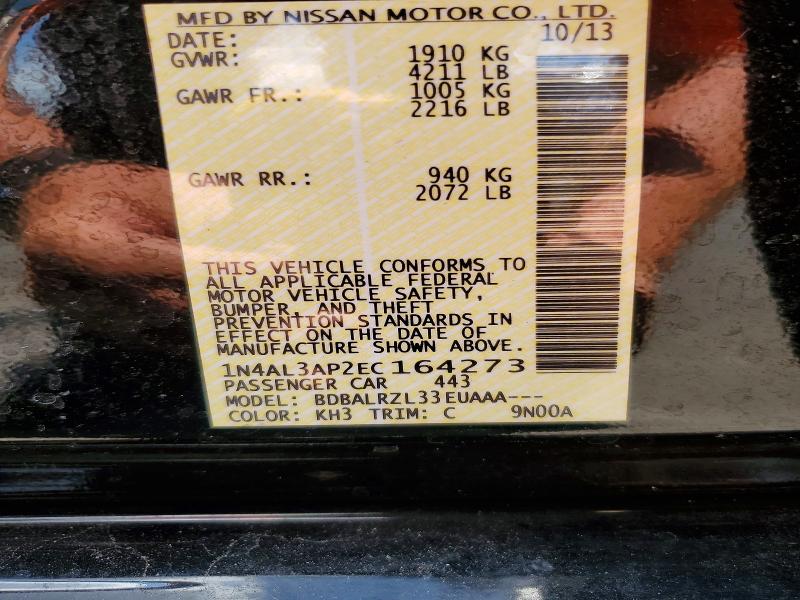 2014 Nissan Altima მანქანა იყიდება აუქციონზე, vin: 1N4AL3AP2EC164273, აუქციონის ნომერი: 58938326