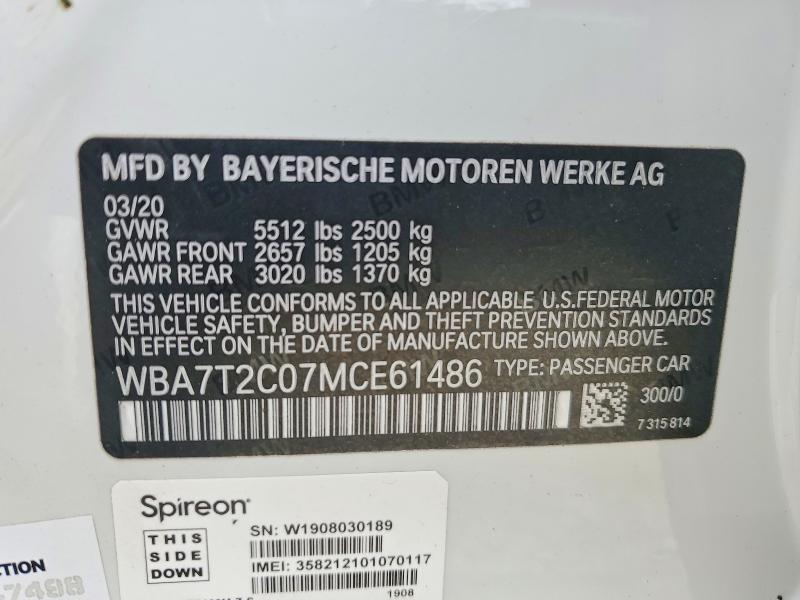 Aukcja sprzedaży 2021 Bmw 740, vin: WBA7T2C07MCE61486, numer aukcji: 58151016