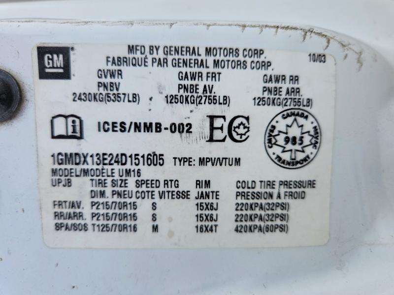 58741266 :رقم المزاد ، 1GMDX13E24D151605 vin ، 2004 Pontiac Montana مزاد بيع
