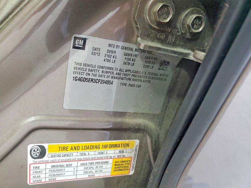 Продаж на аукціоні авто 2012 Buick Lacrosse, vin: 1G4GD5ER3CF294854, номер лоту: 58877296