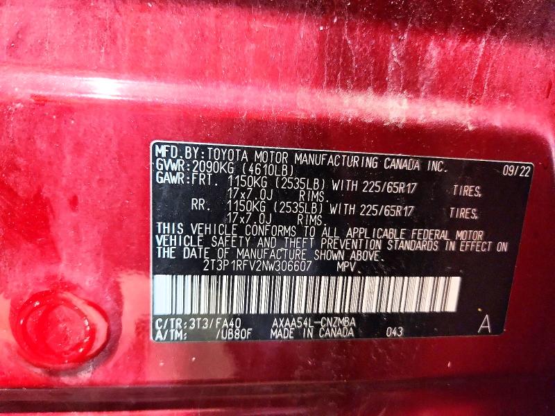 Aukcja sprzedaży 2022 Toyota Rav4, vin: 2T3P1RFV2NW306607, numer aukcji: 58773266