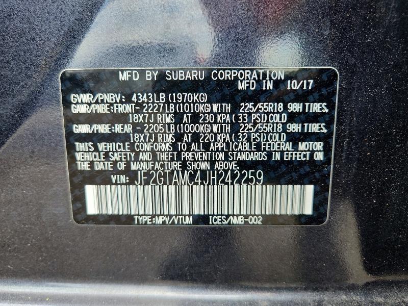 Aukcja sprzedaży 2018 Subaru Crosstrek, vin: JF2GTAMC4JH242259, numer aukcji: 56084376