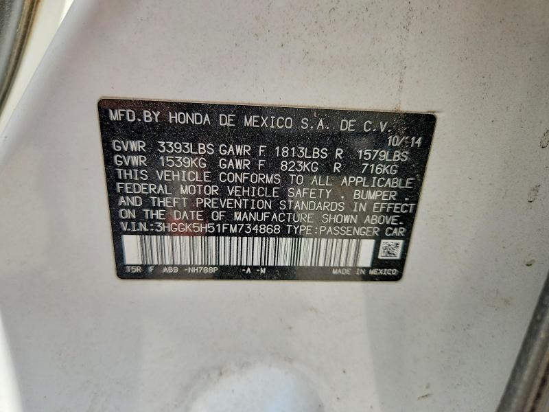 2015 Honda Fit მანქანა იყიდება აუქციონზე, vin: 3HGGK5H51FM734868, აუქციონის ნომერი: 57714846