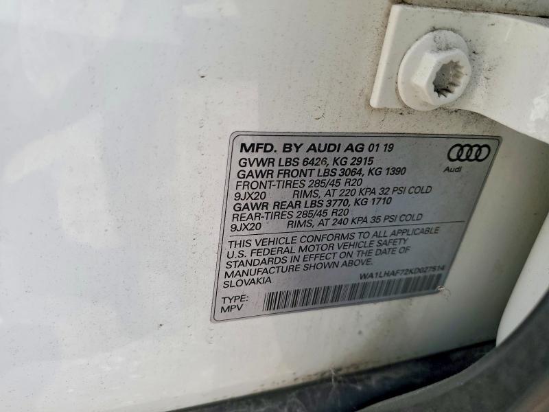 Продаж на аукціоні авто 2019 Audi Q7, vin: WA1LHAF72KD027514, номер лоту: 57194256