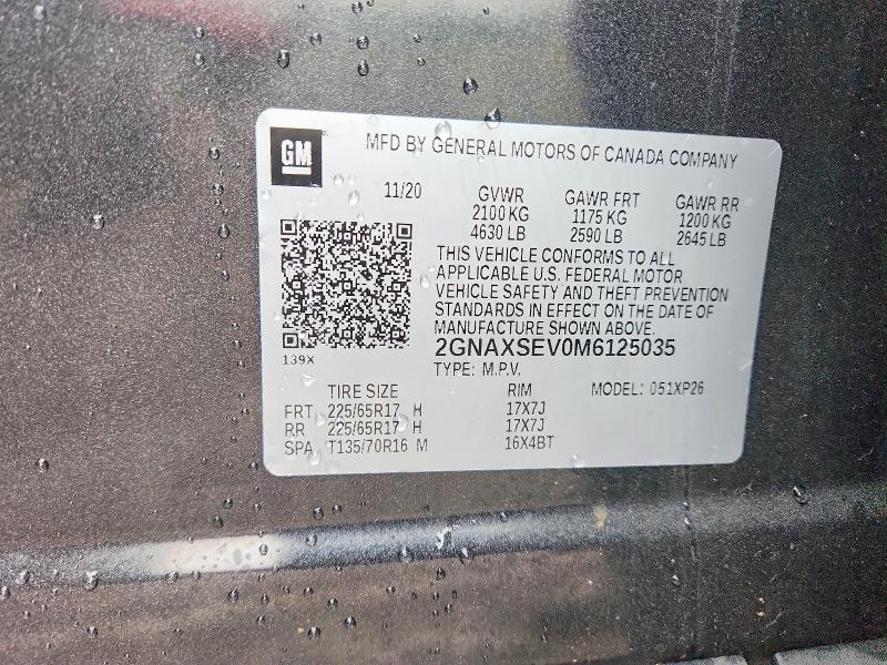 Продажа на аукционе авто 2021 Chevrolet Equinox, vin: 2GNAXSEV0M6125035, номер лота: 58179986