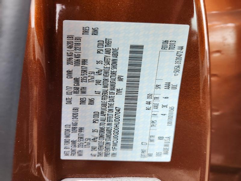 Продажа на аукционе авто 2017 Ford Escape, vin: 1FMCU0GD0HUD07047, номер лота: 58394326