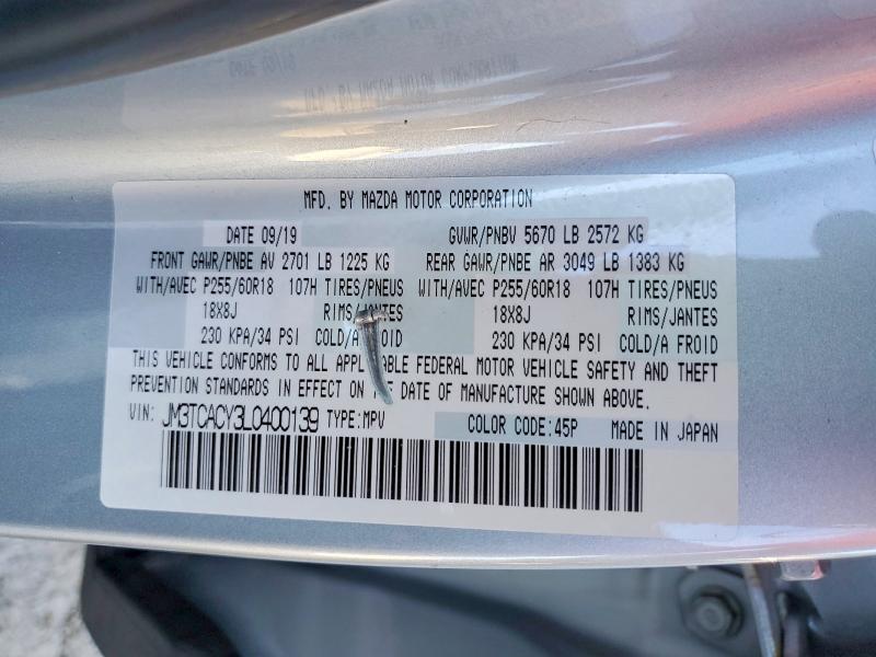 58239546 :رقم المزاد ، JM3TCACY3L0400139 vin ، 2020 Mazda Cx-9 مزاد بيع