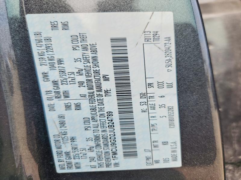 Продаж на аукціоні авто 2018 Ford Escape, vin: 1FMCU9GD2JUB24789, номер лоту: 58285736