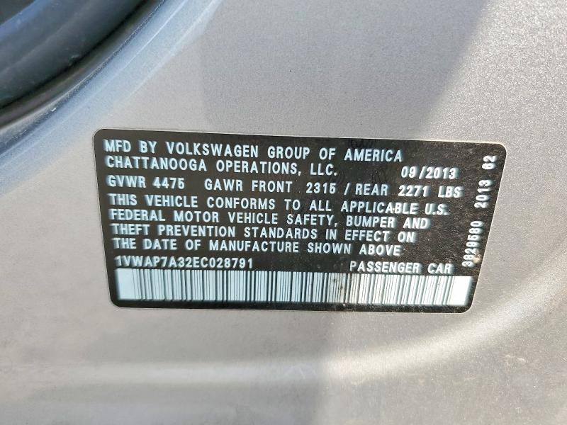 Продаж на аукціоні авто 2014 Volkswagen Passat, vin: 1VWAP7A32EC028791, номер лоту: 58749816
