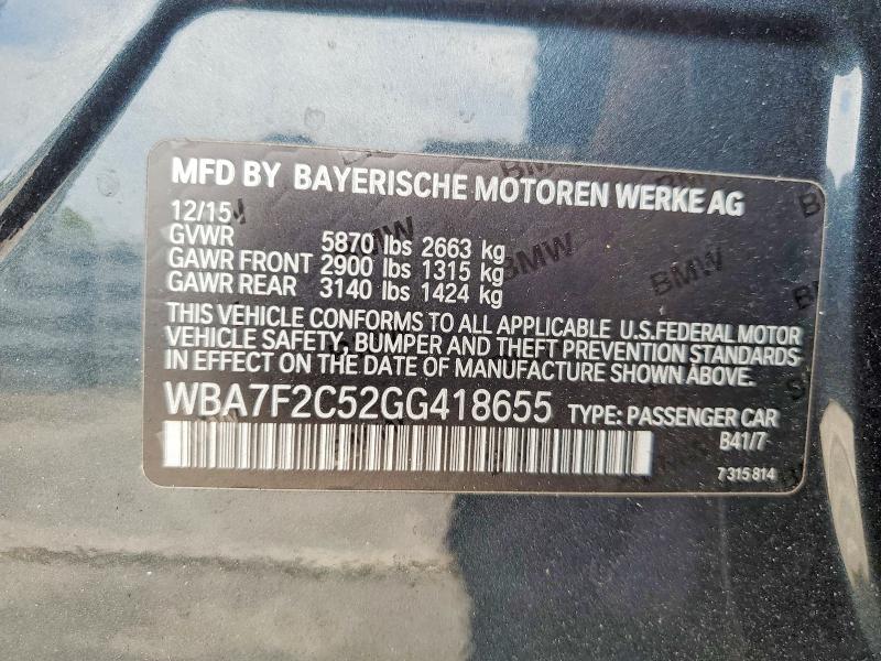 Продаж на аукціоні авто 2016 Bmw 750, vin: WBA7F2C52GG418655, номер лоту: 58795486