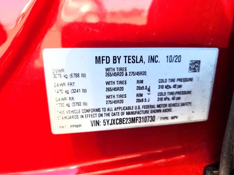 Auction sale of the 2021 Tesla Model X, vin: 5YJXCBE23MF310730, lot number: 55761806