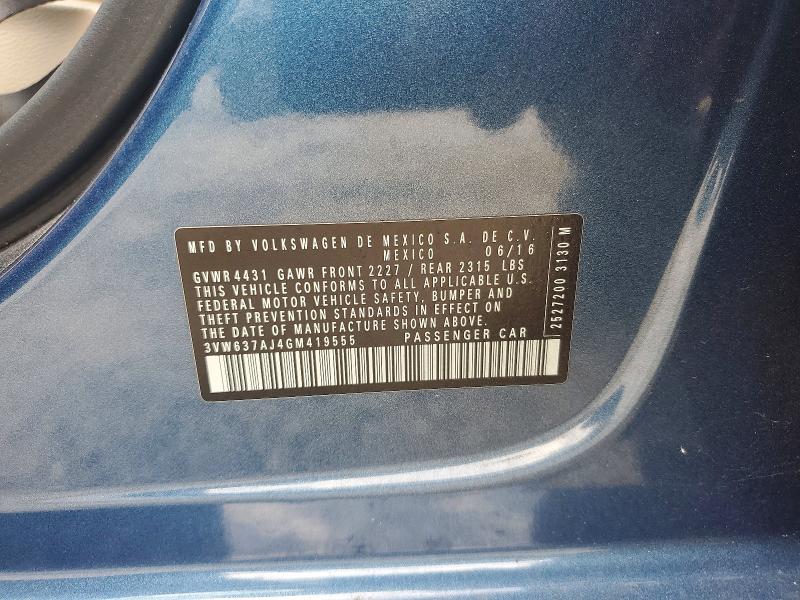 56471836 :رقم المزاد ، 3VW637AJ4GM419555 vin ، 2016 Volkswagen Jetta مزاد بيع