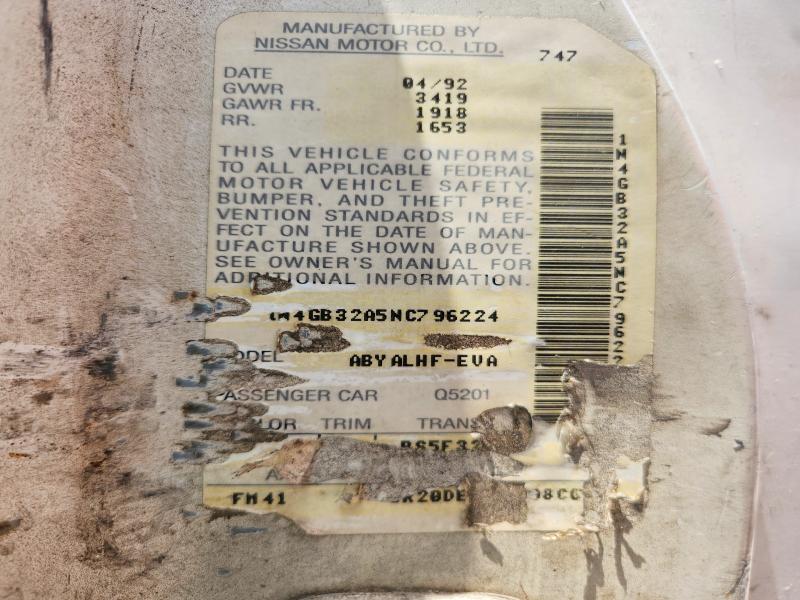 58514366 :رقم المزاد ، 1N4GB32A5NC796224 vin ، 1992 Nissan Sentra مزاد بيع