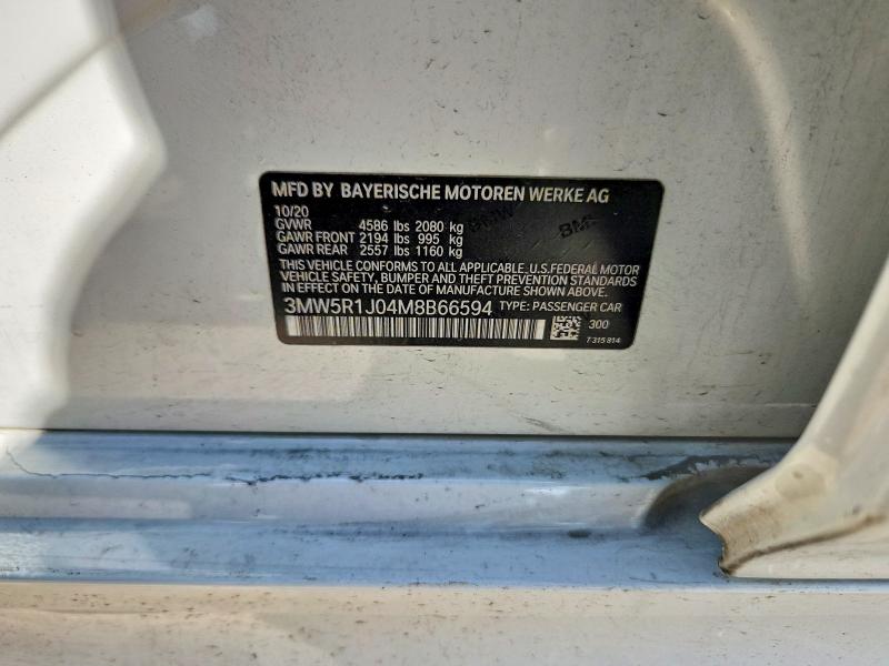 56566376 :رقم المزاد ، 3MW5R1J04M8B66594 vin ، 2021 Bmw 330i مزاد بيع