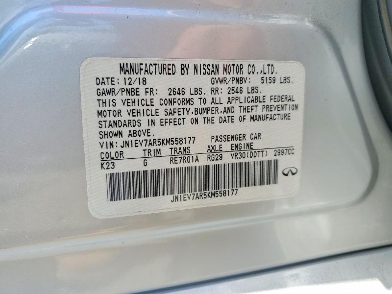 2019 Infiniti Q50 მანქანა იყიდება აუქციონზე, vin: JN1EV7AR5KM558177, აუქციონის ნომერი: 59156906