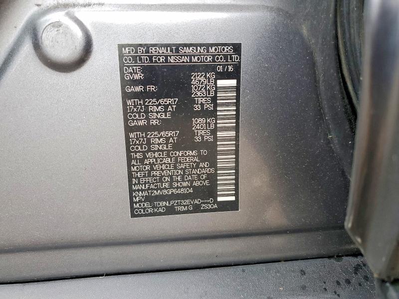 Продажа на аукционе авто 2016 Nissan Rogue, vin: KNMAT2MV8GP648104, номер лота: 58584446