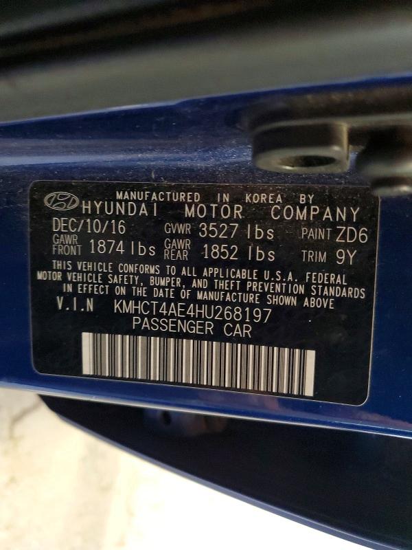 58775076 :رقم المزاد ، KMHCT4AE4HU268197 vin ، 2017 Hyundai Accent مزاد بيع