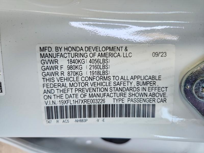 57752696 :رقم المزاد ، 19XFL1H7XRE003226 vin ، 2024 Honda Civic مزاد بيع