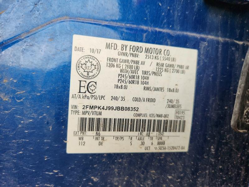 2018 Ford Edge მანქანა იყიდება აუქციონზე, vin: 2FMPK4J99JBB08352, აუქციონის ნომერი: 57337486