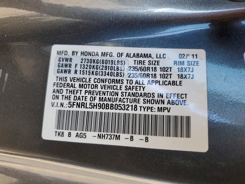 Aukcja sprzedaży 2011 Honda Odyssey, vin: 5FNRL5H90BB053218, numer aukcji: 57188896