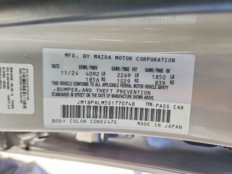 Продаж на аукціоні авто 2025 Mazda 3, vin: JM1BPALM5S1770748, номер лоту: 59195956