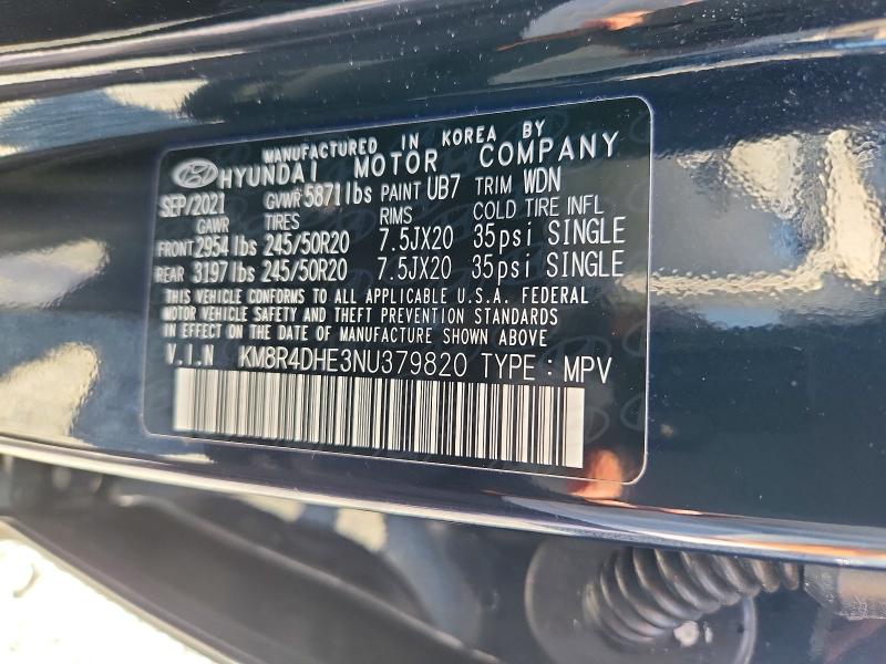 2022 Hyundai Palisade მანქანა იყიდება აუქციონზე, vin: KM8R4DHE3NU379820, აუქციონის ნომერი: 58386996