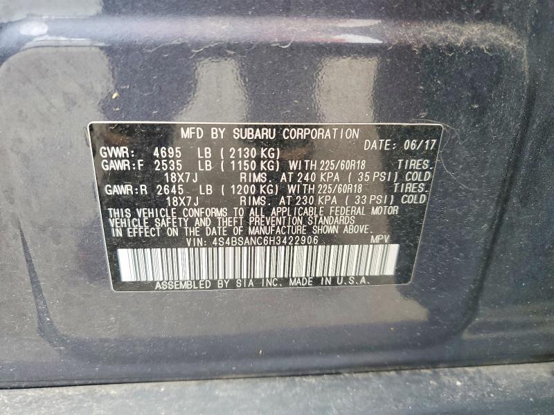 Продажа на аукционе авто 2017 Subaru Outback, vin: 4S4BSANC6H3422906, номер лота: 56430766