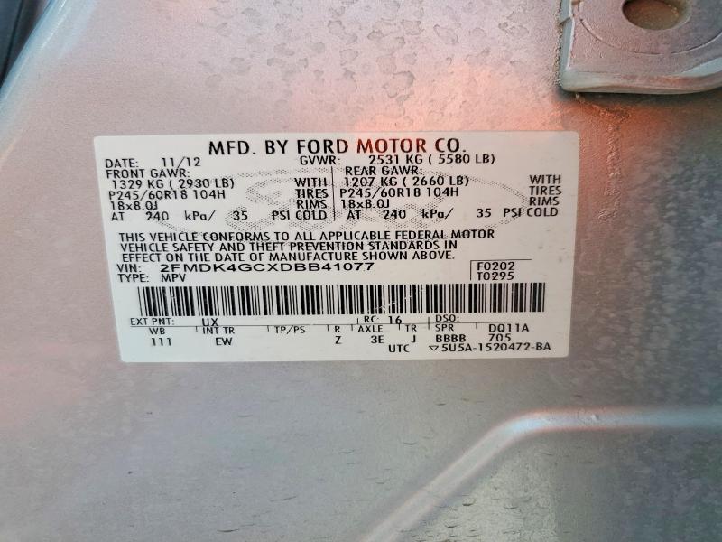 57841576 :رقم المزاد ، 2FMDK4GCXDBB41077 vin ، 2013 Ford Edge مزاد بيع