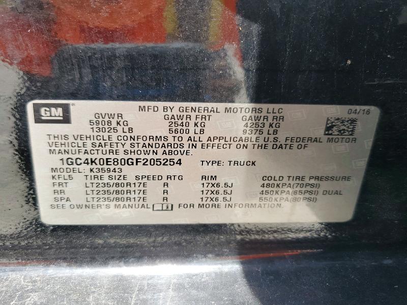 57001926 :رقم المزاد ، 1GC4K0E80GF205254 vin ، 2016 Chevrolet Silverado مزاد بيع