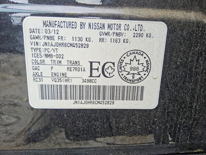 Aukcja sprzedaży 2012 Infiniti Ex35, vin: JN1AJ0HR6CM452829, numer aukcji: 57765136