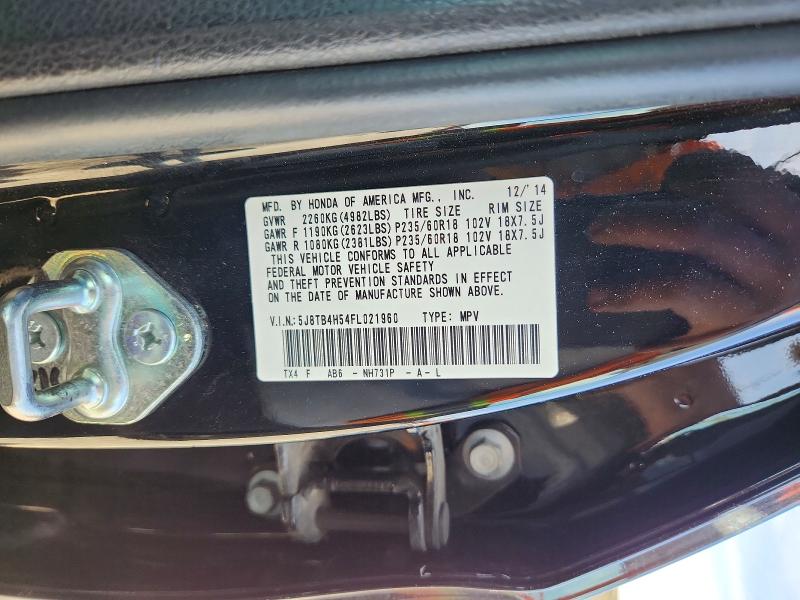 57533956 :رقم المزاد ، 5J8TB4H54FL021960 vin ، 2015 Acura Rdx مزاد بيع