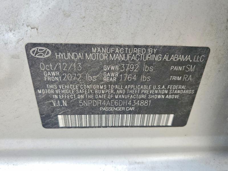 Aukcja sprzedaży 2013 Hyundai Elantra, vin: 5NPDH4AE6DH434881, numer aukcji: 56959026