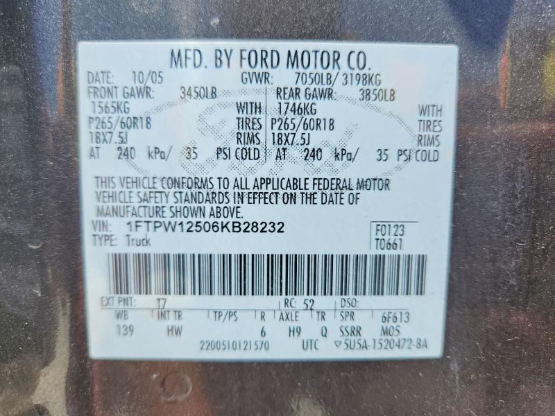 Продаж на аукціоні авто 2006 Ford F150, vin: 1FTPW12506KB28232, номер лоту: 53967566