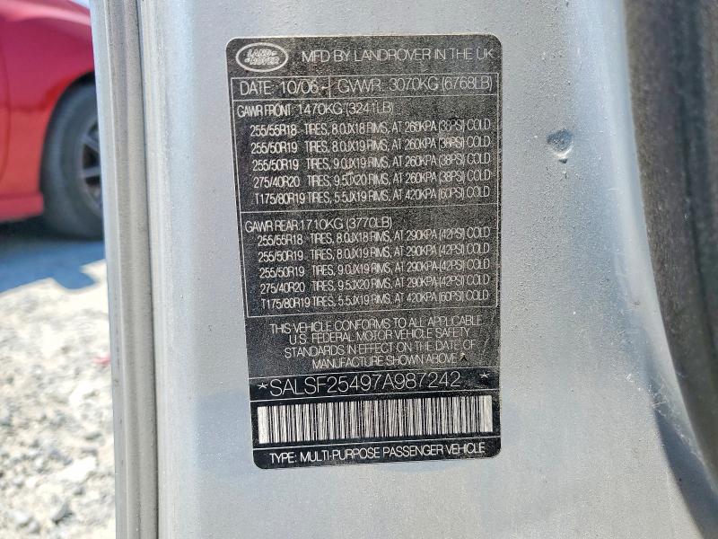 Продажа на аукционе авто 2007 Land Rover Range Rover Sport, vin: SALSF25497A987242, номер лота: 57972856