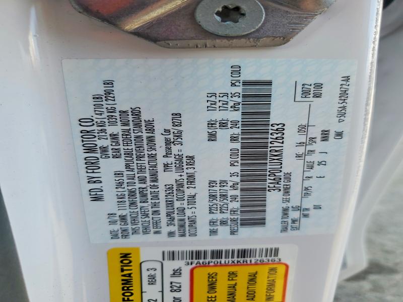 Auction sale of the 2019 Ford Fusion, vin: 3FA6P0LUXKR126363, lot number: 56152216