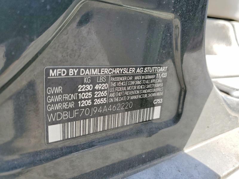 57829786 :رقم المزاد ، WDBUF70J94A462220 vin ، 2004 Mercedes-benz E مزاد بيع