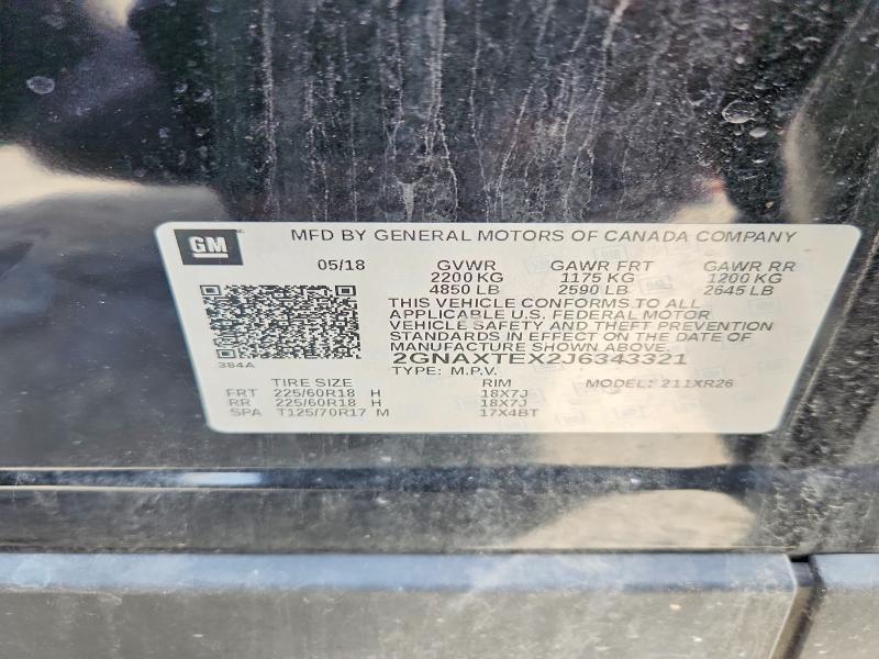 2018 Chevrolet Equinox მანქანა იყიდება აუქციონზე, vin: 2GNAXTEX2J6343321, აუქციონის ნომერი: 57405036