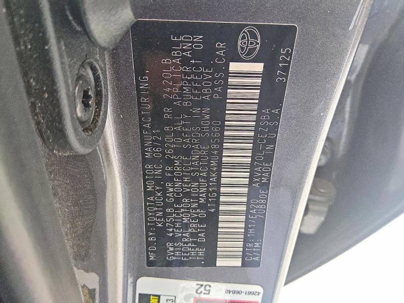 2021 Toyota Camry მანქანა იყიდება აუქციონზე, vin: 4T1G11AK4MU485660, აუქციონის ნომერი: 56568496