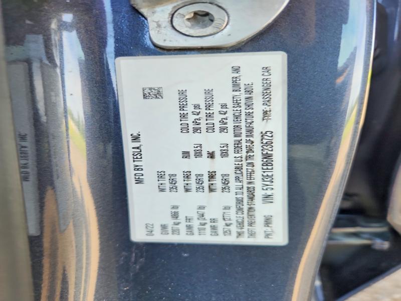 Продажа на аукционе авто 2022 Tesla Model 3, vin: 5YJ3E1EB6NF236725, номер лота: 56780556