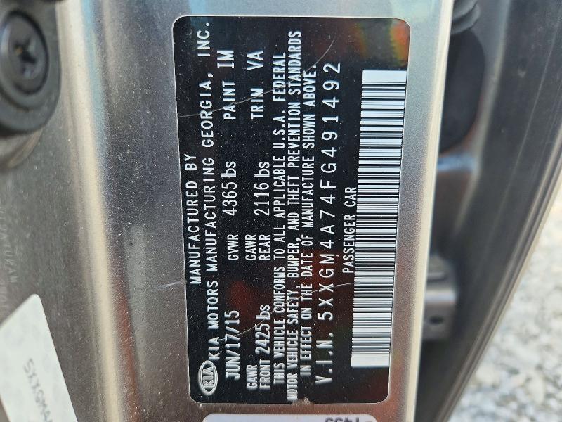 2015 Kia Optima მანქანა იყიდება აუქციონზე, vin: 5XXGM4A74FG491492, აუქციონის ნომერი: 57370296