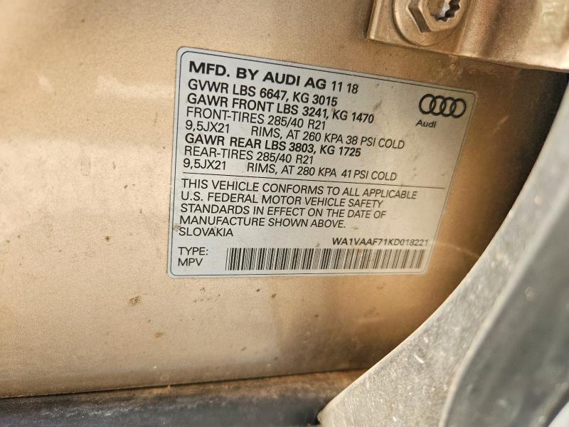 55823886 :رقم المزاد ، WA1VAAF71KD018221 vin ، 2019 Audi Q7 مزاد بيع