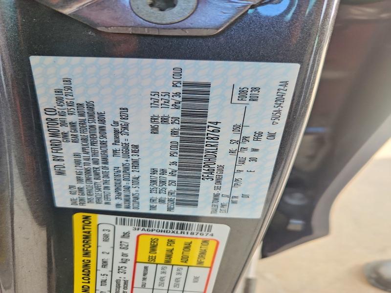 Aukcja sprzedaży 2020 Ford Fusion, vin: 3FA6P0HDXLR187674, numer aukcji: 57689406